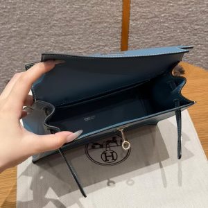 Hermes Kelly Danse 22 Bag Handmade In Swift Calfskin Leather Silver Hardware 75 Blue Jean - Image 19