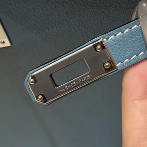 Hermes Kelly Danse 22 Bag Handmade In Swift Calfskin Leather Silver Hardware 75 Blue Jean - Image 17
