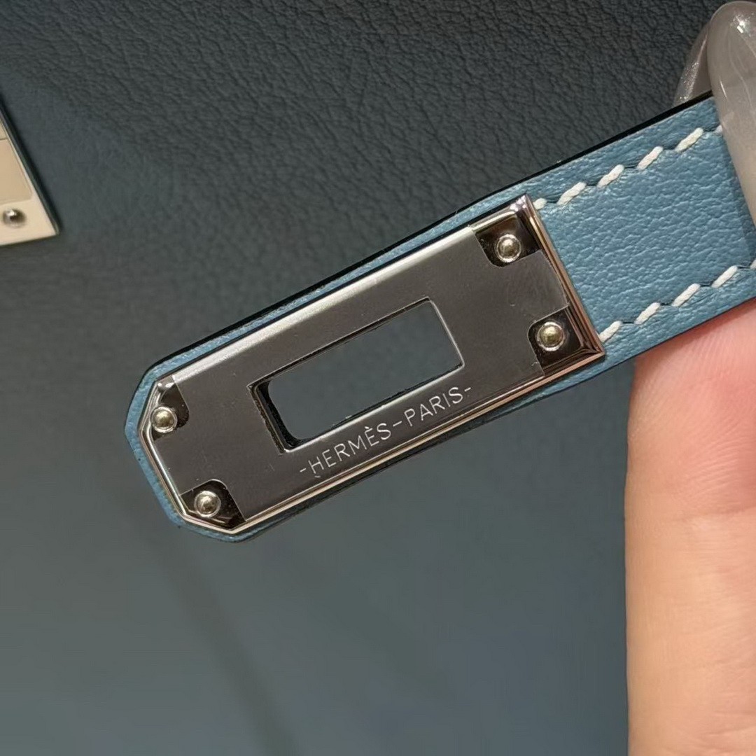 Hermes Kelly Danse 22 Bag Handmade In Swift Calfskin Leather Silver Hardware 75 Blue Jean - Image 17