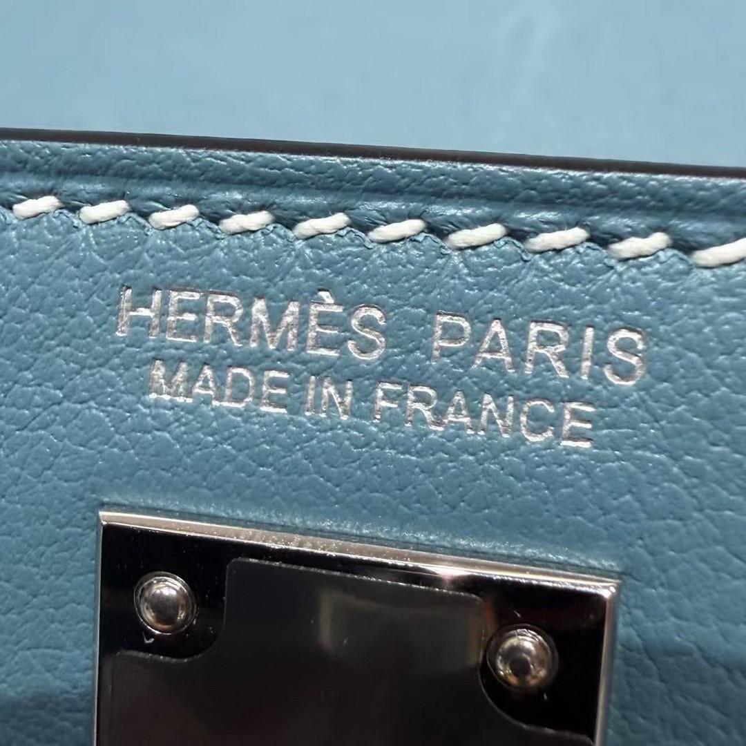 Hermes Kelly Danse 22 Bag Handmade In Swift Calfskin Leather Silver Hardware 75 Blue Jean - Image 16