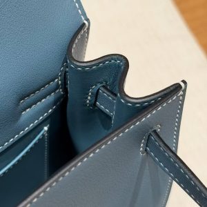 Hermes Kelly Danse 22 Bag Handmade In Swift Calfskin Leather Silver Hardware 75 Blue Jean - Image 11