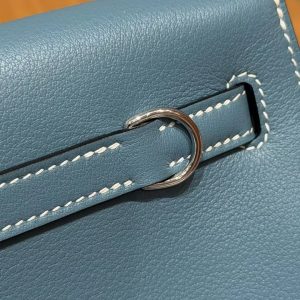 Hermes Kelly Danse 22 Bag Handmade In Swift Calfskin Leather Silver Hardware 75 Blue Jean - Image 8
