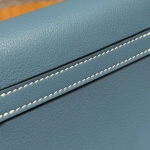 Hermes Kelly Danse 22 Bag Handmade In Swift Calfskin Leather Silver Hardware 75 Blue Jean - Image 7