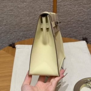 Hermes Kelly Danse 22 Bag Handmade In Swift Calfskin Leather Silver Hardware I8 Jaune Milton - Image 19