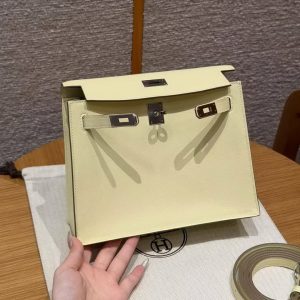 Hermes Kelly Danse 22 Bag Handmade In Swift Calfskin Leather Silver Hardware I8 Jaune Milton - Image 13