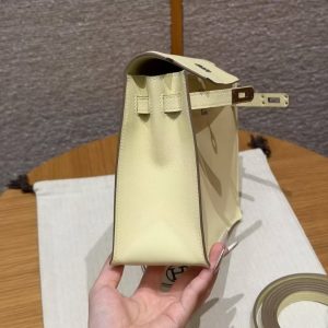 Hermes Kelly Danse 22 Bag Handmade In Swift Calfskin Leather Silver Hardware I8 Jaune Milton - Image 12