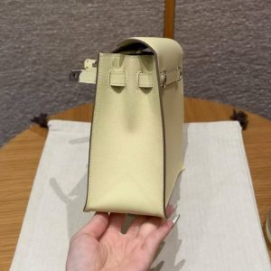 Hermes Kelly Danse 22 Bag Handmade In Swift Calfskin Leather Silver Hardware I8 Jaune Milton - Image 11