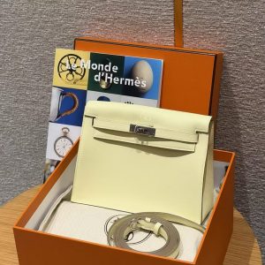 Hermes Kelly Danse 22 Bag Handmade In Swift Calfskin Leather Silver Hardware I8 Jaune Milton - Image 3