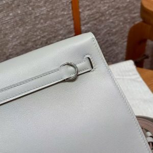 Hermes Kelly Danse 22 Bag Handmade In Swift Calfskin Leather Silver Hardware M4 Gris Pale - Image 22