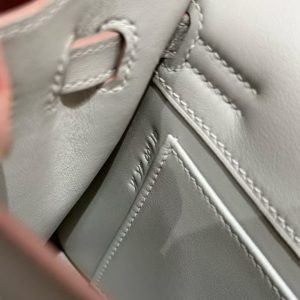 Hermes Kelly Danse 22 Bag Handmade In Swift Calfskin Leather Silver Hardware M4 Gris Pale - Image 10