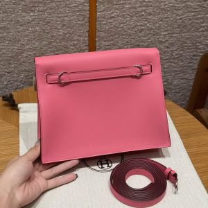 Hermes Kelly Danse 22 Bag Handmade In Swift Calfskin Leather Silver Hardware U5 Rose Lipstick - Image 2