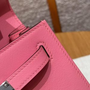 Hermes Kelly Danse 22 Bag Handmade In Swift Calfskin Leather Silver Hardware U5 Rose Lipstick - Image 17