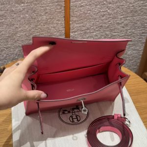 Hermes Kelly Danse 22 Bag Handmade In Swift Calfskin Leather Silver Hardware U5 Rose Lipstick - Image 16
