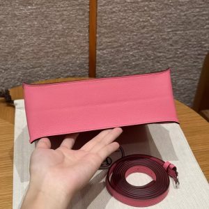 Hermes Kelly Danse 22 Bag Handmade In Swift Calfskin Leather Silver Hardware U5 Rose Lipstick - Image 15