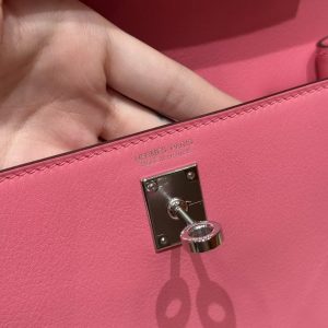 Hermes Kelly Danse 22 Bag Handmade In Swift Calfskin Leather Silver Hardware U5 Rose Lipstick - Image 13