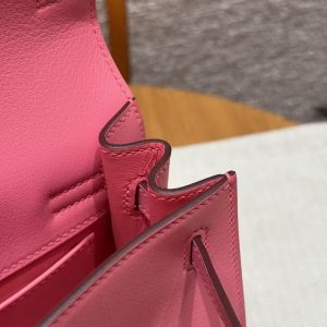 Hermes Kelly Danse 22 Bag Handmade In Swift Calfskin Leather Silver Hardware U5 Rose Lipstick - Image 12