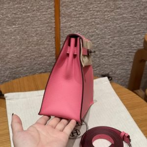 Hermes Kelly Danse 22 Bag Handmade In Swift Calfskin Leather Silver Hardware U5 Rose Lipstick - Image 10