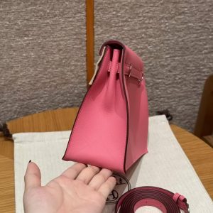Hermes Kelly Danse 22 Bag Handmade In Swift Calfskin Leather Silver Hardware U5 Rose Lipstick - Image 9