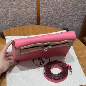 Hermes Kelly Danse 22 Bag Handmade In Swift Calfskin Leather Silver Hardware U5 Rose Lipstick - Image 7