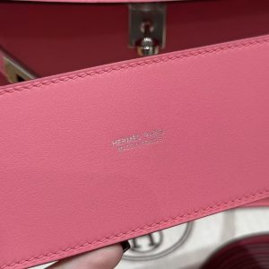 Hermes Kelly Danse 22 Bag Handmade In Swift Calfskin Leather Silver Hardware U5 Rose Lipstick - Image 6