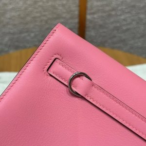 Hermes Kelly Danse 22 Bag Handmade In Swift Calfskin Leather Silver Hardware U5 Rose Lipstick - Image 5