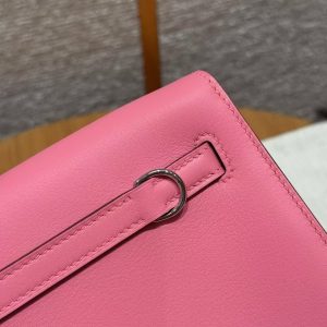 Hermes Kelly Danse 22 Bag Handmade In Swift Calfskin Leather Silver Hardware U5 Rose Lipstick - Image 4