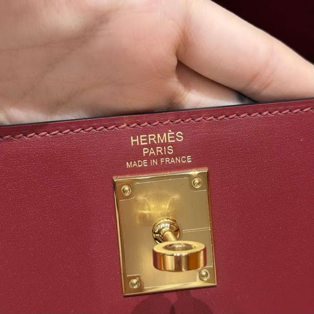 Hermes Kelly Elan Handmade In Box Calfskin Leather Gold Hardware 55 Rouge H - Image 15