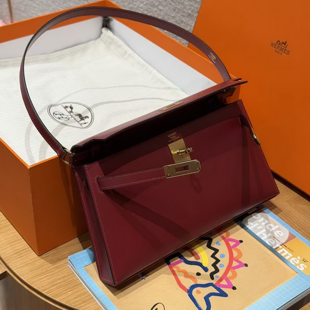 Hermes Kelly Elan Handmade In Box Calfskin Leather Gold Hardware 55 Rouge H - Image 10