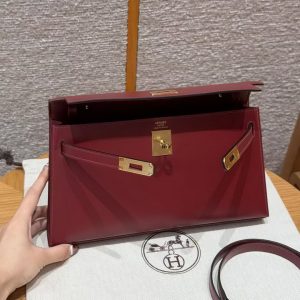 Hermes Kelly Elan Handmade In Box Calfskin Leather Gold Hardware 55 Rouge H - Image 9