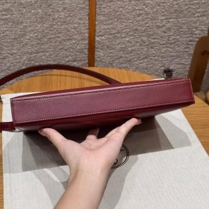 Hermes Kelly Elan Handmade In Box Calfskin Leather Silver Hardware 55 Rouge H - Image 16