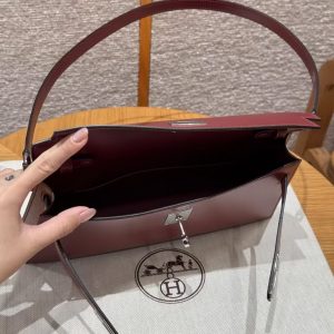 Hermes Kelly Elan Handmade In Box Calfskin Leather Silver Hardware 55 Rouge H - Image 15