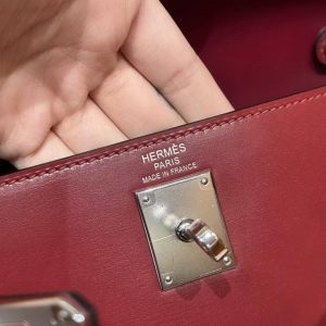 Hermes Kelly Elan Handmade In Box Calfskin Leather Silver Hardware 55 Rouge H - Image 13