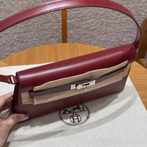 Hermes Kelly Elan Handmade In Box Calfskin Leather Silver Hardware 55 Rouge H - Image 12