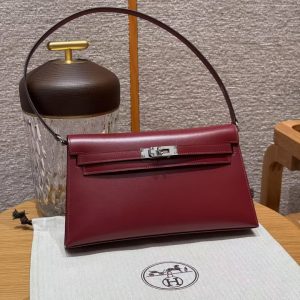 Hermes Kelly Elan Handmade In Box Calfskin Leather Silver Hardware 55 Rouge H - Image 10
