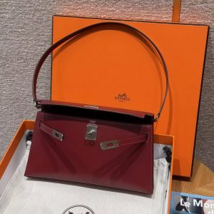 Hermes Kelly Elan Handmade In Box Calfskin Leather Silver Hardware 55 Rouge H - Image 9
