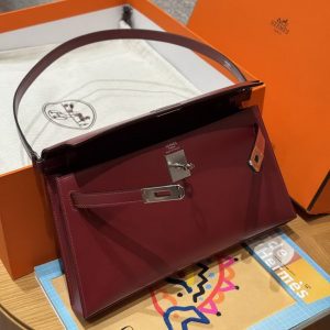 Hermes Kelly Elan Handmade In Box Calfskin Leather Silver Hardware 55 Rouge H - Image 8