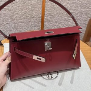 Hermes Kelly Elan Handmade In Box Calfskin Leather Silver Hardware 55 Rouge H - Image 7