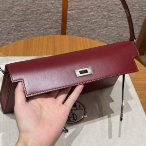 Hermes Kelly Elan Handmade In Box Calfskin Leather Silver Hardware 55 Rouge H - Image 6