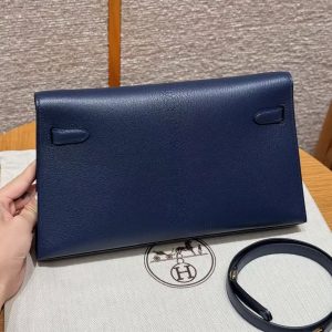 Hermes Kelly Elan Handmade In Chèvre Leather Gold Hardware 73 Blue Saphir - Image 2