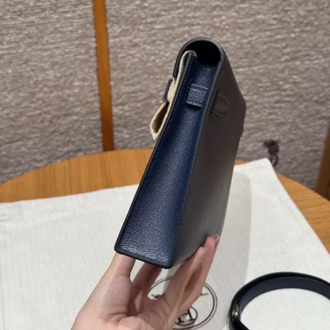 Hermes Kelly Elan Handmade In Chèvre Leather Gold Hardware 73 Blue Saphir - Image 18