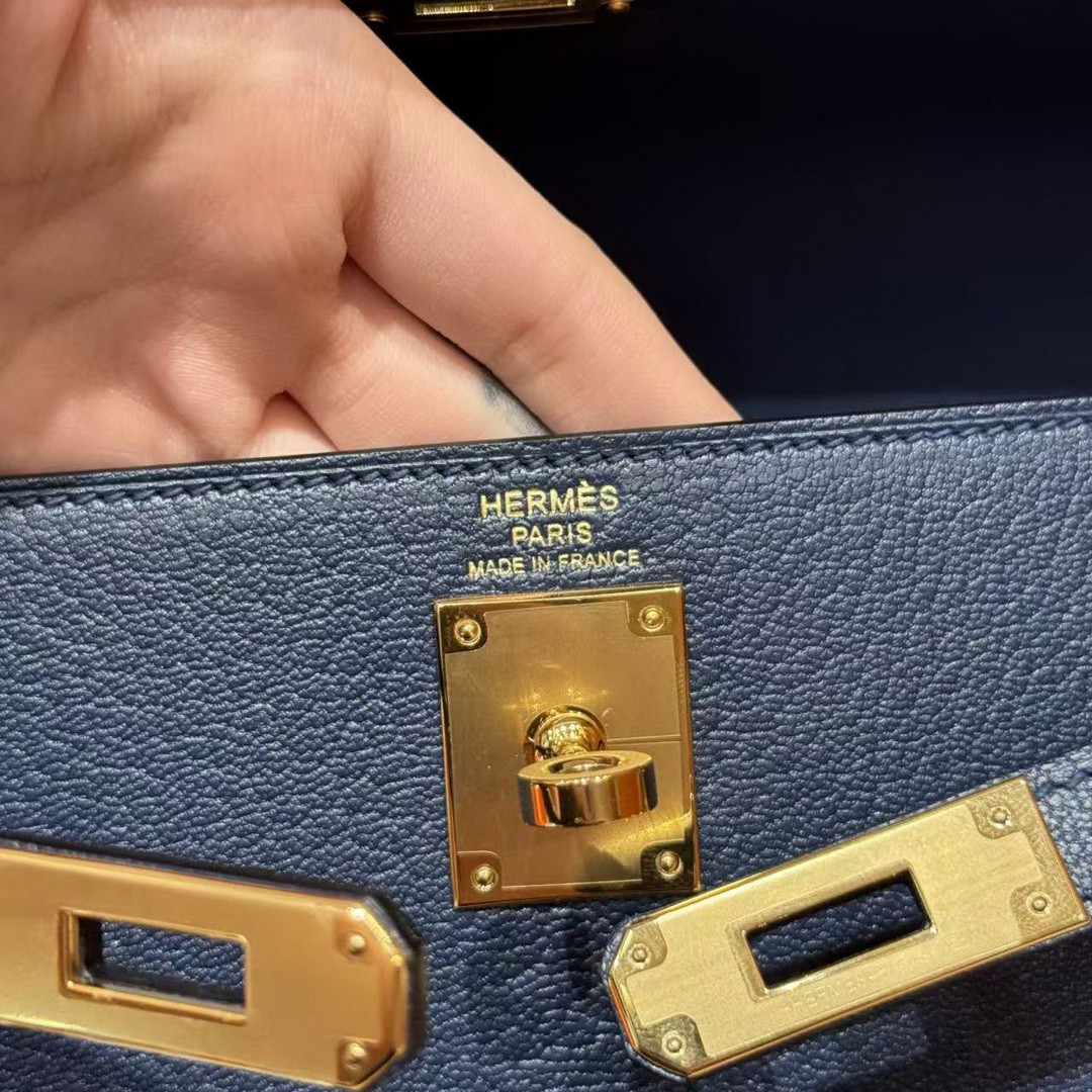 Hermes Kelly Elan Handmade In Chèvre Leather Gold Hardware 73 Blue Saphir - Image 14