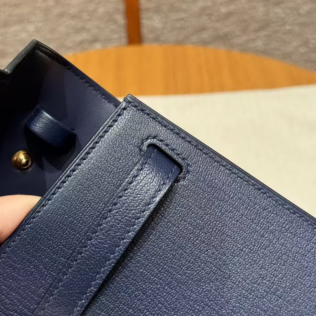 Hermes Kelly Elan Handmade In Chèvre Leather Gold Hardware 73 Blue Saphir - Image 7