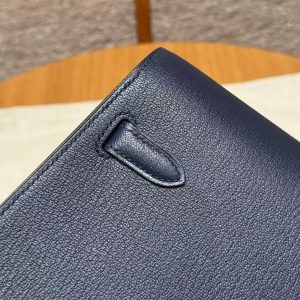 Hermes Kelly Elan Handmade In Chèvre Leather Gold Hardware 73 Blue Saphir - Image 5