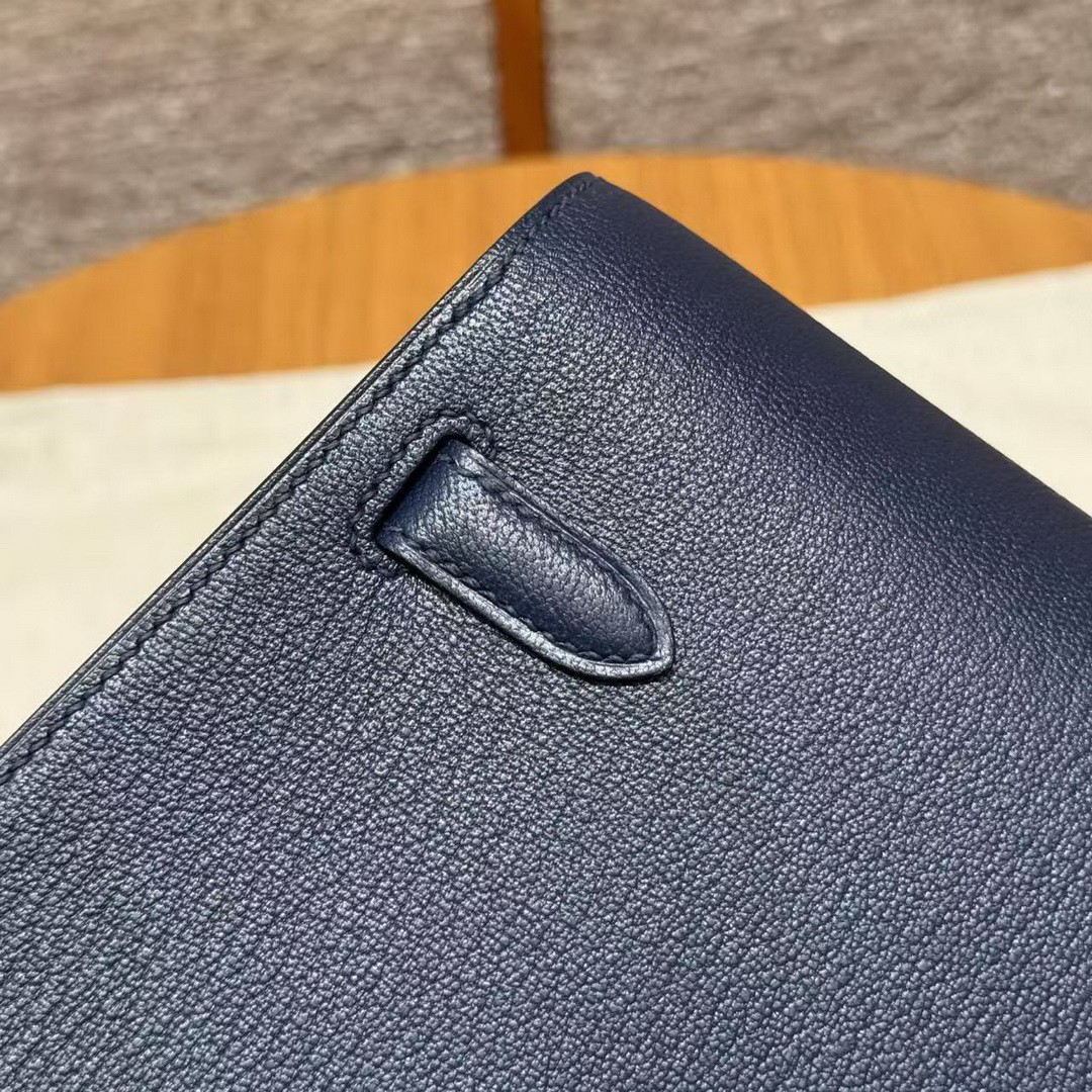 Hermes Kelly Elan Handmade In Chèvre Leather Gold Hardware 73 Blue Saphir - Image 5