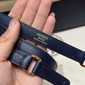 Hermes Kelly Elan Handmade In Chèvre Leather Gold Hardware 73 Blue Saphir - Image 3