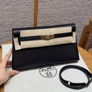 Kelly Elan Handmade In Chèvre Leather Gold Hardware 89 Noir 01