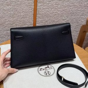 Hermes Kelly Elan Handmade In Chèvre Goatskin Leather Gold Hardware 89 Noir - Image 2