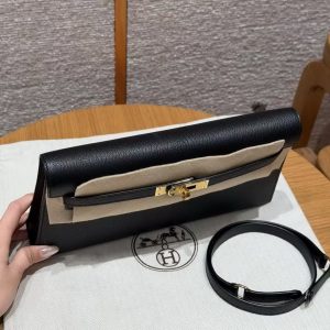 Hermes Kelly Elan Handmade In Chèvre Goatskin Leather Gold Hardware 89 Noir - Image 15