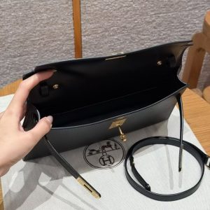 Hermes Kelly Elan Handmade In Chèvre Goatskin Leather Gold Hardware 89 Noir - Image 14