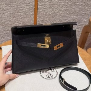 Hermes Kelly Elan Handmade In Chèvre Goatskin Leather Gold Hardware 89 Noir - Image 11